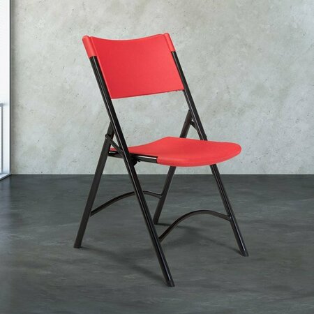 NATIONAL PUBLIC SEATING 640 Black Metal Folding Chair with Red Blow Molded Plastic Back and Seat 386640